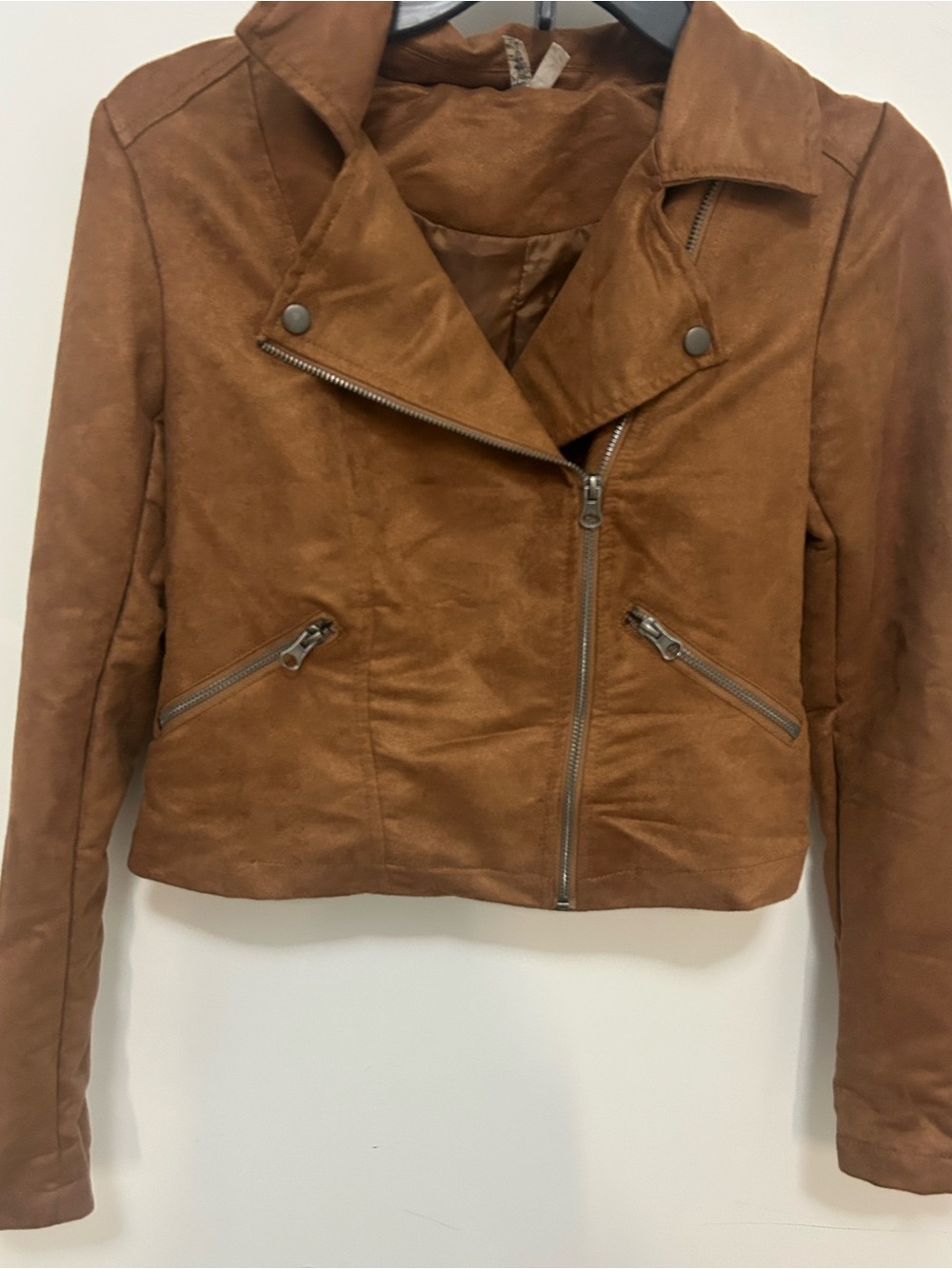 Mudd Tan Suede-Style Cropped Moto Jacket